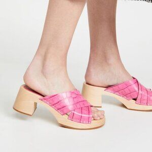 Swedish Hasbeens Pink Sandals with Woven Leather Design